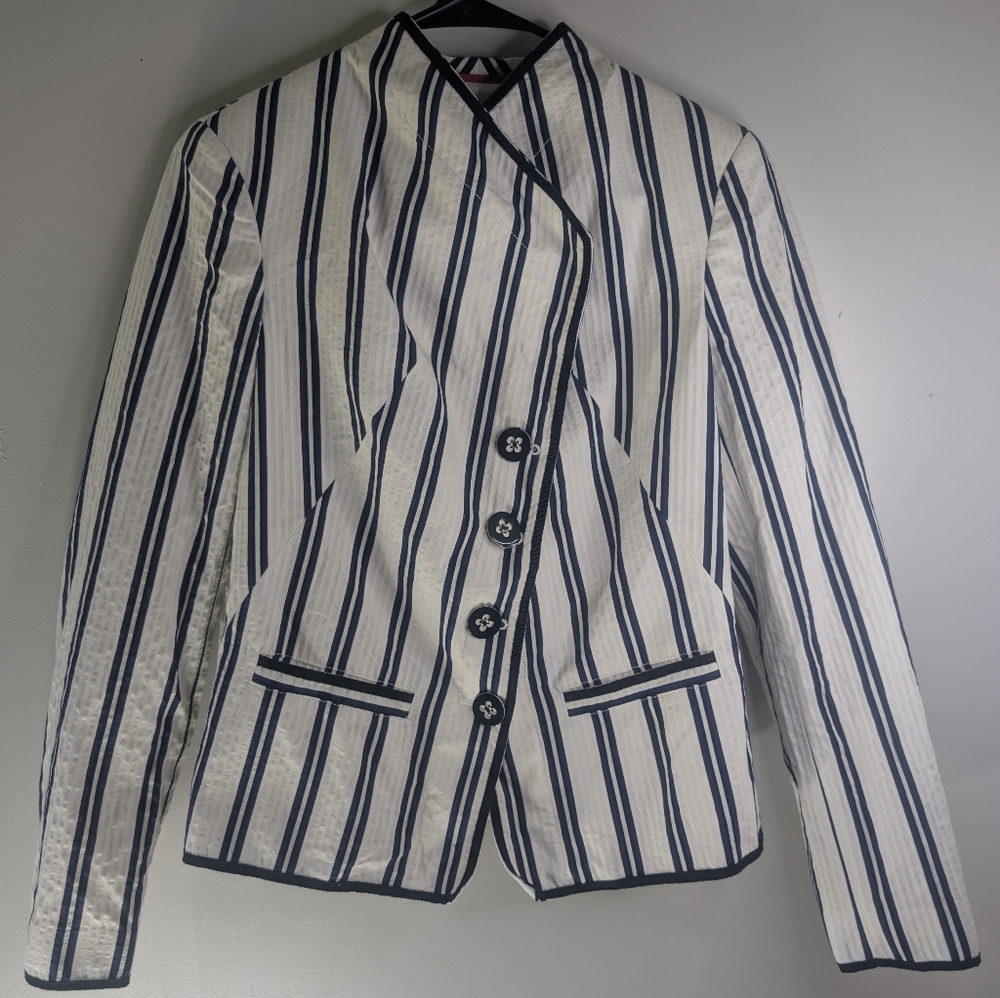 Doncaster Striped White and Navy Women's Jacket 10P - Picture 2 of 10